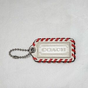 Large Coach Poppy White Leather Red Whipstitch Edge Bag Hang Tag